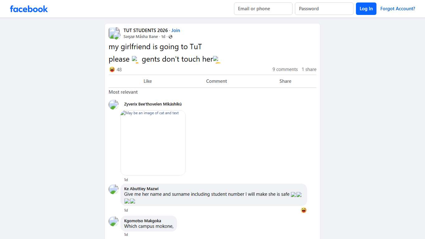 TUT STUDENTS 2026 my girlfriend is going to TuT Facebook